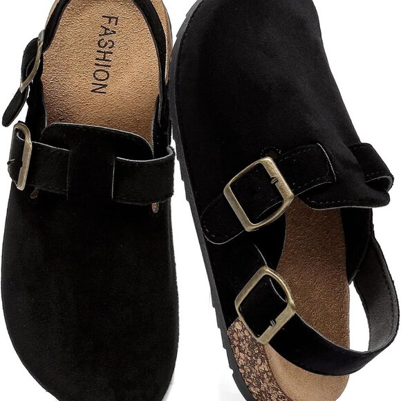 Men's Suede Clogs Cork Footbed Slip On Adjustable Back Strap Women - Picture 1 of 8